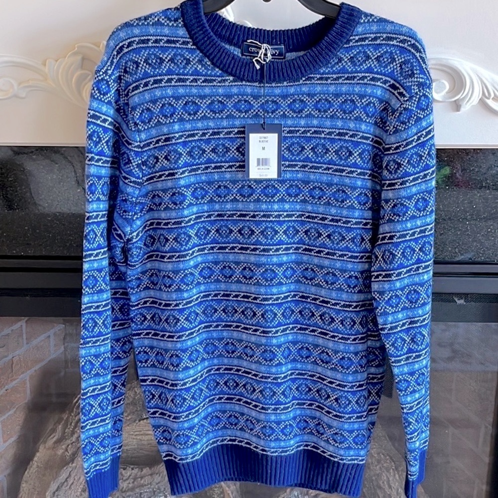 Wool Cotton Sweater Blue Eve Crew Neck Pullover Crown & Ivy Mens Medium Nordic